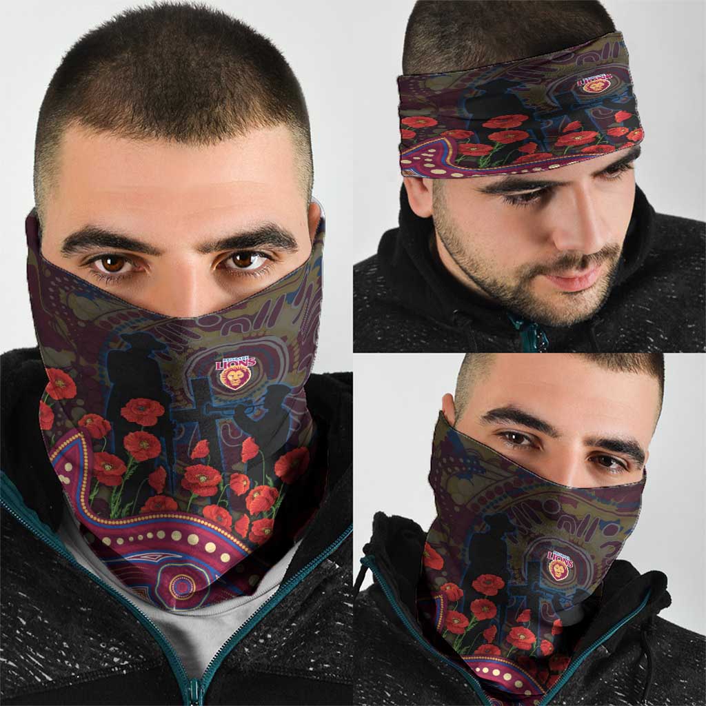 Brisbane Lions ANZAC Day Neck Gaiter Indigenous Dot Art with Poppy Flower Tribute