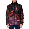 Brisbane Lions ANZAC Day Padded Jacket Indigenous Dot Art with Poppy Flower Tribute