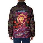 Brisbane Lions ANZAC Day Padded Jacket Indigenous Dot Art with Poppy Flower Tribute