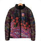 Brisbane Lions ANZAC Day Padded Jacket Indigenous Dot Art with Poppy Flower Tribute