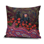 Brisbane Lions ANZAC Day Pillow Cover Indigenous Dot Art with Poppy Flower Tribute