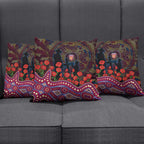 Brisbane Lions ANZAC Day Pillow Cover Indigenous Dot Art with Poppy Flower Tribute