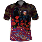 Brisbane Lions ANZAC Day Polo Shirt Indigenous Dot Art with Poppy Flower Tribute