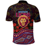 Brisbane Lions ANZAC Day Polo Shirt Indigenous Dot Art with Poppy Flower Tribute