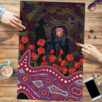 Brisbane Lions ANZAC Day Puzzle Indigenous Dot Art with Poppy Flower Tribute