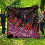 Brisbane Lions ANZAC Day Quilt Indigenous Dot Art with Poppy Flower Tribute