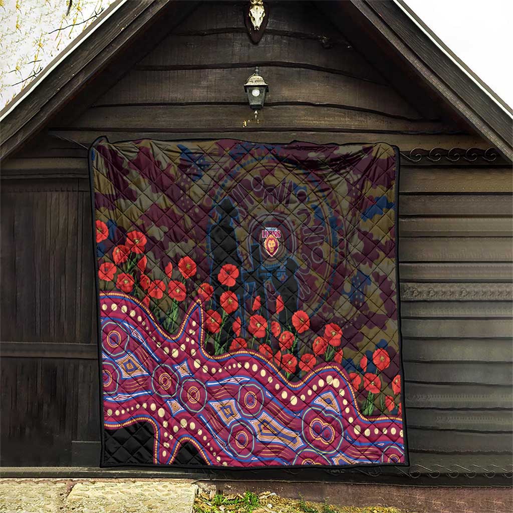 Brisbane Lions ANZAC Day Quilt Indigenous Dot Art with Poppy Flower Tribute