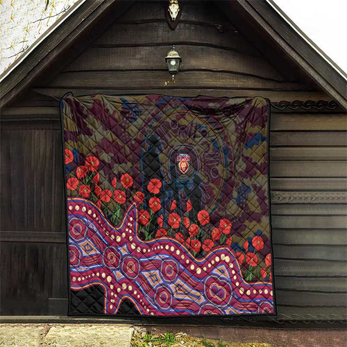 Brisbane Lions ANZAC Day Quilt Indigenous Dot Art with Poppy Flower Tribute