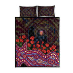 Brisbane Lions ANZAC Day Quilt Bed Set Indigenous Dot Art with Poppy Flower Tribute