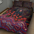 Brisbane Lions ANZAC Day Quilt Bed Set Indigenous Dot Art with Poppy Flower Tribute