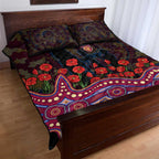 Brisbane Lions ANZAC Day Quilt Bed Set Indigenous Dot Art with Poppy Flower Tribute