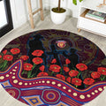 Brisbane Lions ANZAC Day Round Carpet Indigenous Dot Art with Poppy Flower Tribute