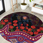 Brisbane Lions ANZAC Day Round Carpet Indigenous Dot Art with Poppy Flower Tribute