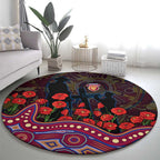 Brisbane Lions ANZAC Day Round Carpet Indigenous Dot Art with Poppy Flower Tribute