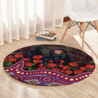 Brisbane Lions ANZAC Day Round Carpet Indigenous Dot Art with Poppy Flower Tribute