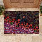 Brisbane Lions ANZAC Day Rubber Doormat Indigenous Dot Art with Poppy Flower Tribute