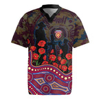 Brisbane Lions ANZAC Day Rugby Jersey Indigenous Dot Art with Poppy Flower Tribute