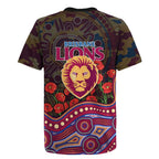Brisbane Lions ANZAC Day Rugby Jersey Indigenous Dot Art with Poppy Flower Tribute