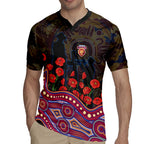 Brisbane Lions ANZAC Day Rugby Jersey Indigenous Dot Art with Poppy Flower Tribute
