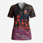 Brisbane Lions ANZAC Day Scrub Top Indigenous Dot Art with Poppy Flower Tribute