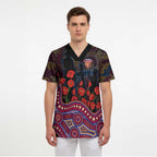 Brisbane Lions ANZAC Day Scrub Top Indigenous Dot Art with Poppy Flower Tribute