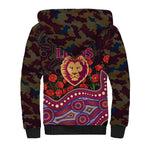 Brisbane Lions ANZAC Day Sherpa Hoodie Indigenous Dot Art with Poppy Flower Tribute