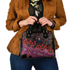 Brisbane Lions ANZAC Day Shoulder Handbag Indigenous Dot Art with Poppy Flower Tribute