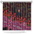 Brisbane Lions ANZAC Day Shower Curtain Indigenous Dot Art with Poppy Flower Tribute