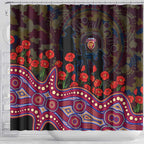 Brisbane Lions ANZAC Day Shower Curtain Indigenous Dot Art with Poppy Flower Tribute