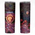 Brisbane Lions ANZAC Day Skinny Tumbler Indigenous Dot Art with Poppy Flower Tribute