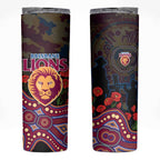 Brisbane Lions ANZAC Day Skinny Tumbler Indigenous Dot Art with Poppy Flower Tribute