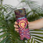 Brisbane Lions ANZAC Day Skinny Tumbler Indigenous Dot Art with Poppy Flower Tribute