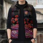 Brisbane Lions ANZAC Day Sleeveless Puffer Jacket Indigenous Dot Art with Poppy Flower Tribute