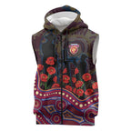 Brisbane Lions ANZAC Day Sleeveless Zip Hoodie Indigenous Dot Art with Poppy Flower Tribute