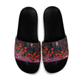 Brisbane Lions ANZAC Day Slide Sandals Indigenous Dot Art with Poppy Flower Tribute
