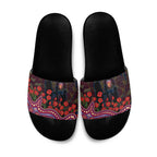 Brisbane Lions ANZAC Day Slide Sandals Indigenous Dot Art with Poppy Flower Tribute