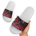 Brisbane Lions ANZAC Day Slide Sandals Indigenous Dot Art with Poppy Flower Tribute