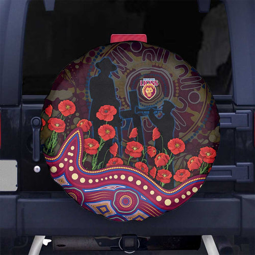 Brisbane Lions ANZAC Day Spare Tire Cover Indigenous Dot Art with Poppy Flower Tribute