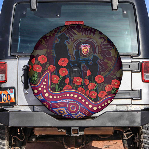 Brisbane Lions ANZAC Day Spare Tire Cover Indigenous Dot Art with Poppy Flower Tribute