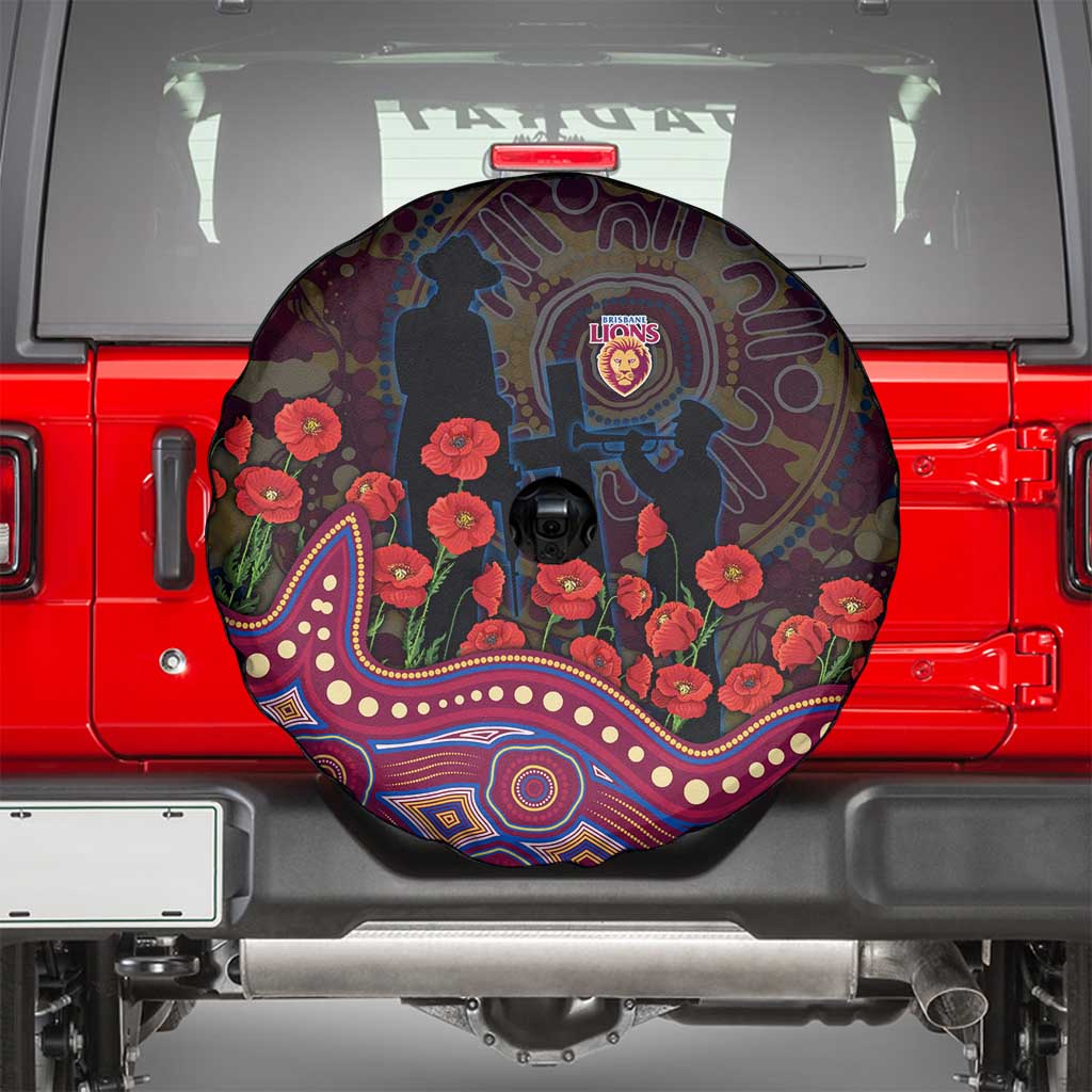 Brisbane Lions ANZAC Day Spare Tire Cover Indigenous Dot Art with Poppy Flower Tribute