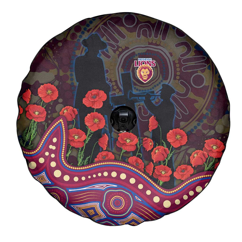 Brisbane Lions ANZAC Day Spare Tire Cover Indigenous Dot Art with Poppy Flower Tribute