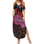 Brisbane Lions ANZAC Day Summer Maxi Dress Indigenous Dot Art with Poppy Flower Tribute
