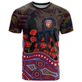 Brisbane Lions ANZAC Day T Shirt Indigenous Dot Art with Poppy Flower Tribute
