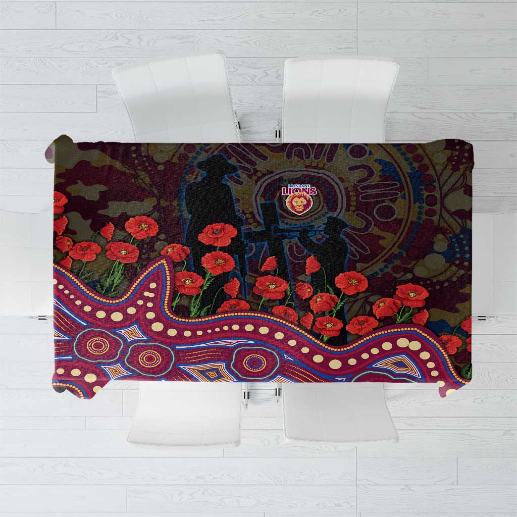 Brisbane Lions ANZAC Day Tablecloth Indigenous Dot Art with Poppy Flower Tribute