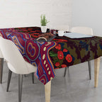 Brisbane Lions ANZAC Day Tablecloth Indigenous Dot Art with Poppy Flower Tribute