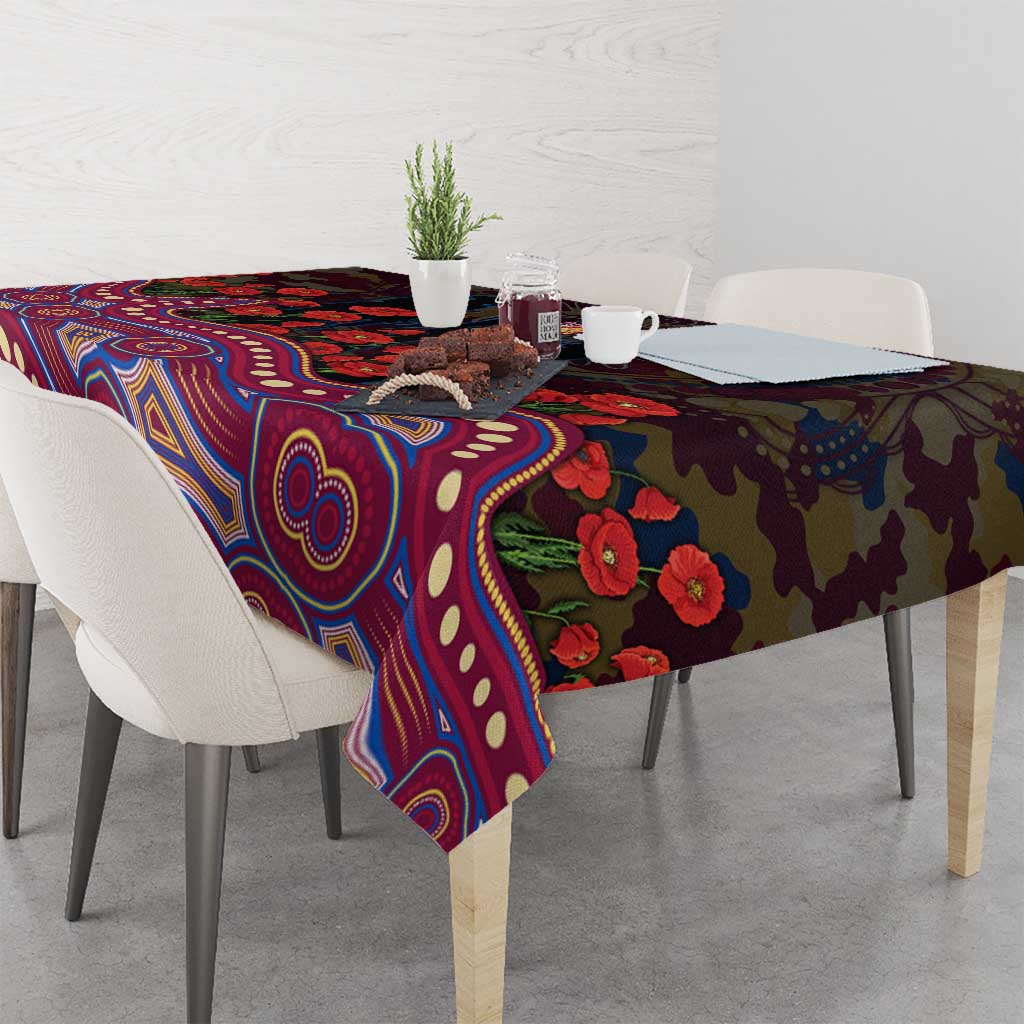 Brisbane Lions ANZAC Day Tablecloth Indigenous Dot Art with Poppy Flower Tribute