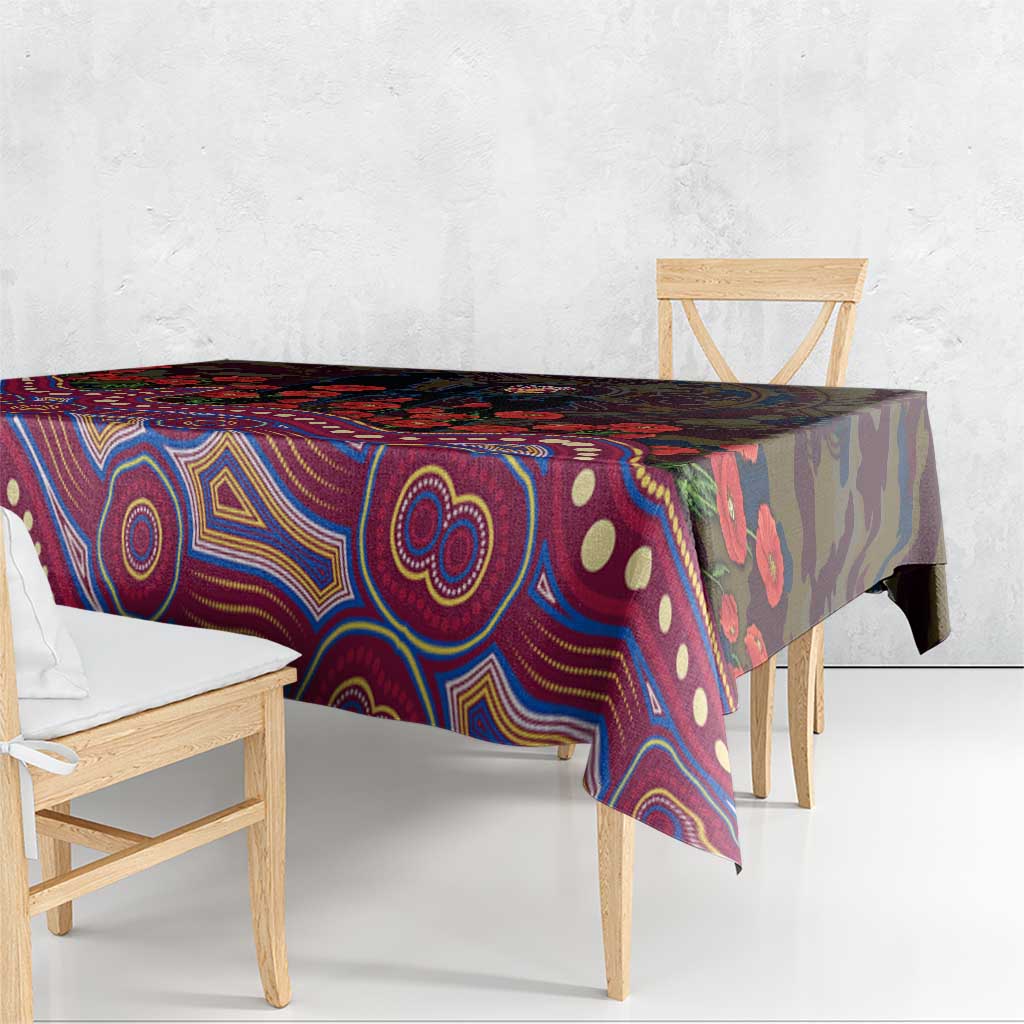 Brisbane Lions ANZAC Day Tablecloth Indigenous Dot Art with Poppy Flower Tribute