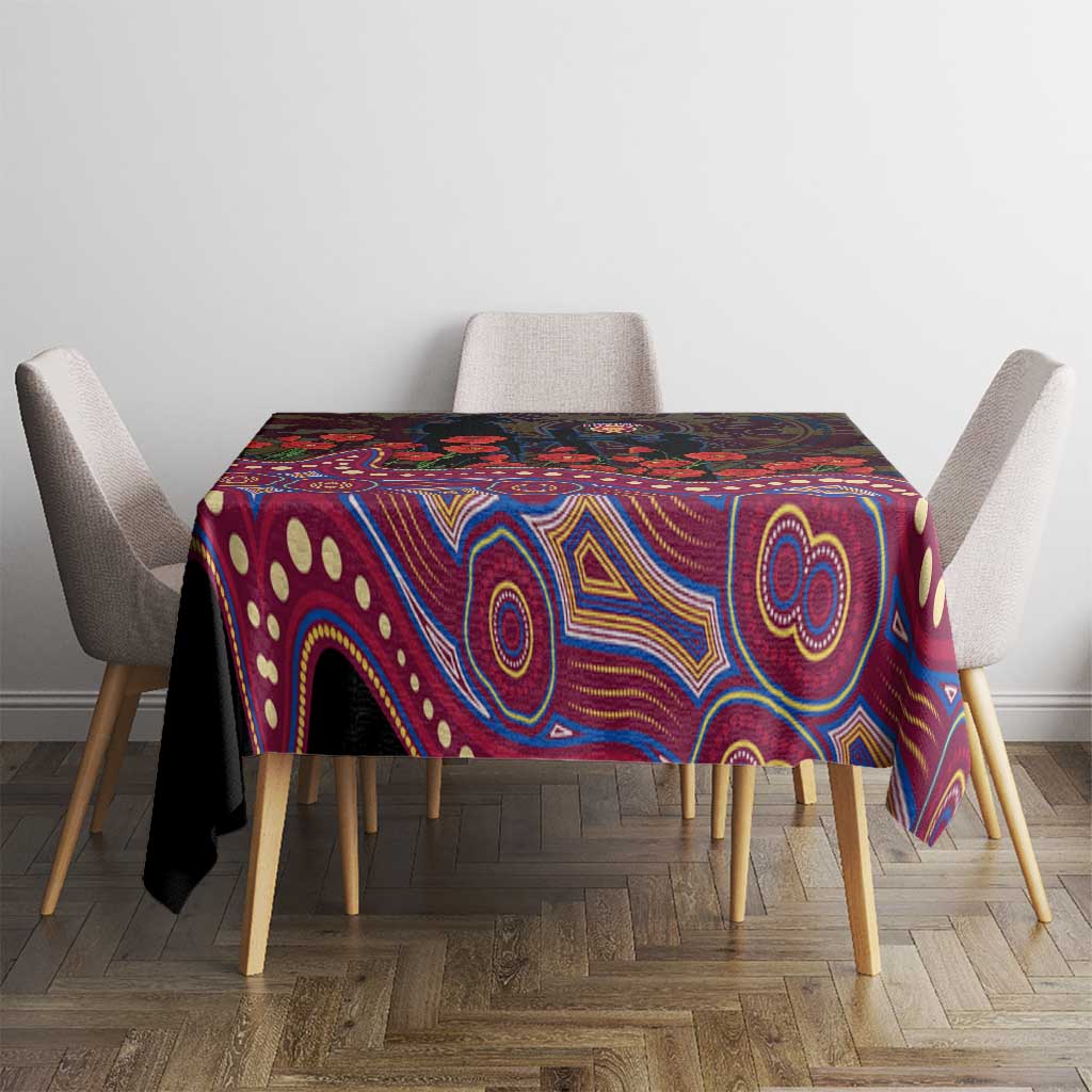 Brisbane Lions ANZAC Day Tablecloth Indigenous Dot Art with Poppy Flower Tribute