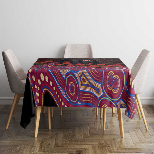 Brisbane Lions ANZAC Day Tablecloth Indigenous Dot Art with Poppy Flower Tribute