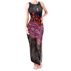Brisbane Lions ANZAC Day Tank Maxi Dress Indigenous Dot Art with Poppy Flower Tribute